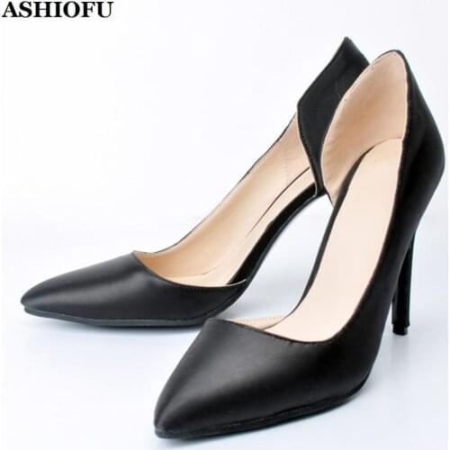 ASHIOFU Handmade Womens High Heel Pumps Simple Style Office Party Slip-on Shoes Daily Wear Fashion Court Pumps Shoes XD190