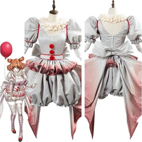 Pennywise Cosplay Costume Horror Pennywise The Clown Cosplay Women Girls Dress Uniform Outfit Halloween Carnival Suit