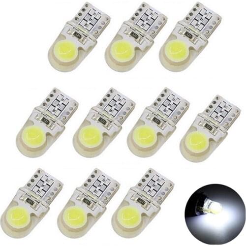 10Pcs T10 LED COB Light Bulbs W5W 194 168 Silicone Width Column Lamp 12V License Plate Light Highlight LED Car Dome Lights 2021