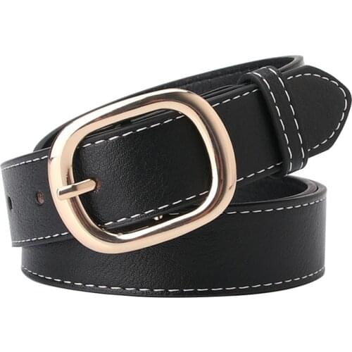 2021 Fashion Womens Wide Black Brown Leather Belt Female Gold Buckle Waist Belts for Women Jeans Trousers