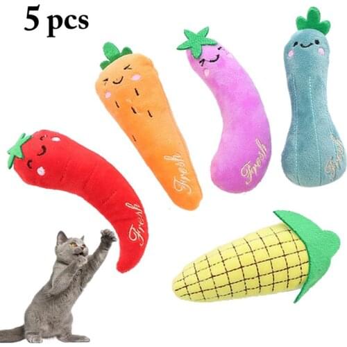 5PCS Kitten Chew Toy Plush Interactive Cat Toy Vegetable Shape Catnip Kitten Toy Pet Bite Toy Kitten Teething Toy Pet Supplies
