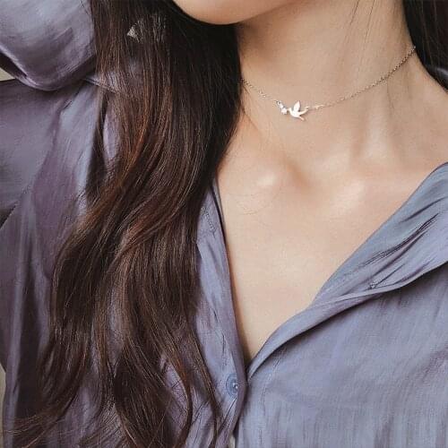 925 Sterling Silver Zircon Bird Charm Pendant Choker Necklace Party Jewelry For Women dz521