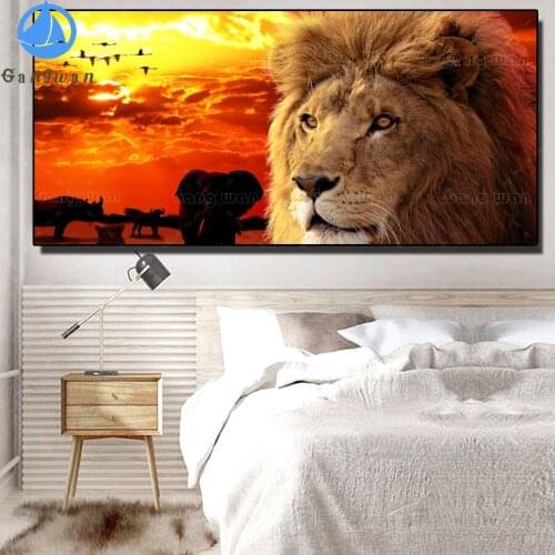 DIY 5D full diamond painting cross stitch "Lion King" mosaic diamond embroidery sunset animals scenery sewing pattern rhinestone