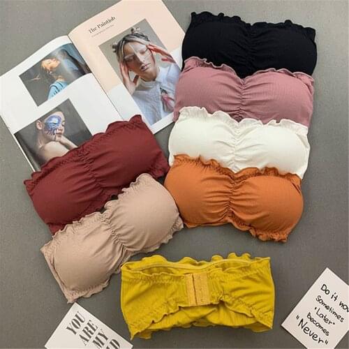 Summer 2021 Strapless Bra Tank Top Off the Shoulder Ruffled Bras Push Up Lingerie Vest Solid Padded Seamless Underwear For Girls