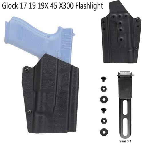 Tactical Kydex Gun Holster for Glock 17/19/19X/45+X300 Flashlight Right Hand Pistoal Holster Case with K Sheath Waist Clip