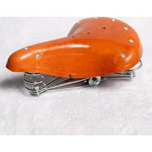 E0869 Comfortable durable Retro old style Bicycle Pure cowhide Three spring saddle Cycling Bicycle seat bike parts 1pcs