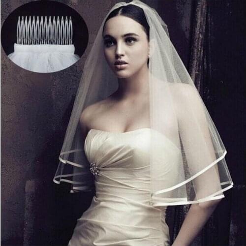2021 New Arrival Wedding Accessories Two Layer Ribbon Edge White Ivory Wedding Veils Bridal Veil With Comb