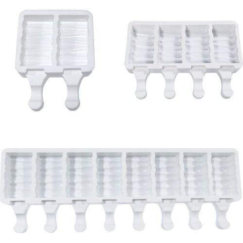 2 /4/8 Cavities Ice Cream Bar Mold Soft Silicone Popsicle Maker Creative Household Popsicle Popsicle Mold DIY Kitchen Tools