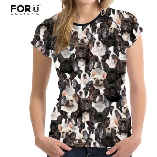 FORUDESIGNS Cute Puzzle Animal French Bulldog Dog Print Women T shirt Brand Short Sleeve Top Crop Fashion Fitness Female Tshirts