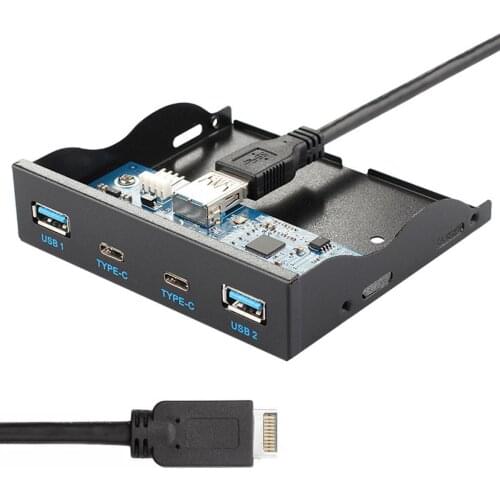 USB 3.1 Front Panel Header to USB-C & USB 3.0 HUB 4 Ports Front Panel Motherboard Cable for 3.5" Floppy Bay