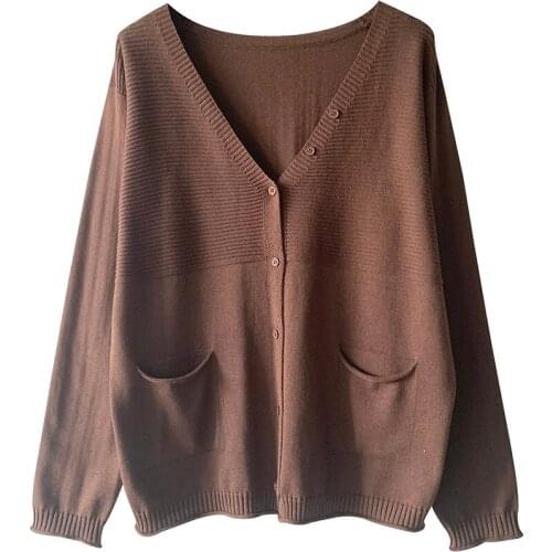 Women Knitted Cardigans Sweater Fashion Spring and Autumn Long Sleeve Loose Coat Thin section Button V Neck Tops Large size2021