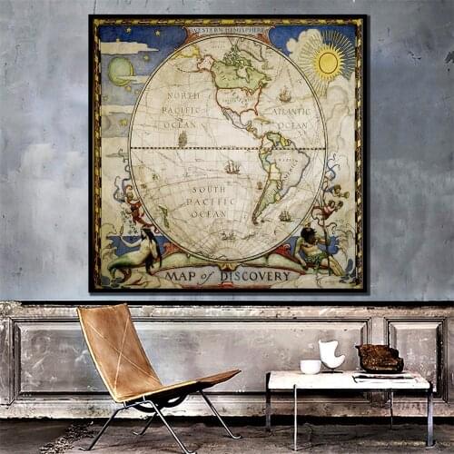 24x24 inch Western Hemisphere Map of Discovery Vintage Decor Map Home Office Wall Decoration Painting