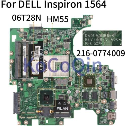 KoCoQin Laptop motherboard For DELL Inspiron 1564 HD5450 Mainboard CN-06T28N 06T28N DA0UM3MB8E0 06T28N HM55 216-0774009 1G