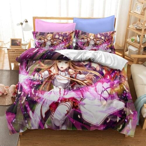 Asuna Bedding Set Anime Sword Art Online Quilt Duvet Cover Sets Home Decor Twin Single Queen King Size Fashion Kids Gift Cartoon