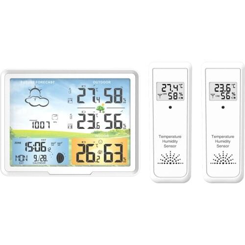 Protmex Multifunction Digital Weather Station Alarm Clock In/Outdoor Weather Forecast Thermometer Hygrometer 2 Wireless Sensor