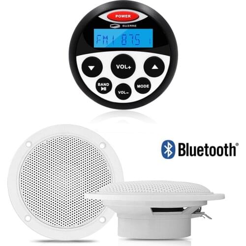 Marine Bluetooth Stereo Audio System Radio FM AM Receiver MP3 Player+4inch Waterproof Marine Speaker For UTV ATV Boat Motorcycle