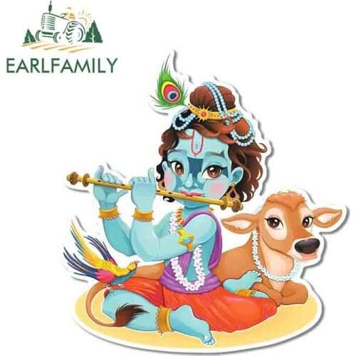 EARLFAMILY 13cm x 12.1cm for Lord Krishna Playing Flute Decal Bumper Window Car Stickers Anime Waterproof Windshield Decoration