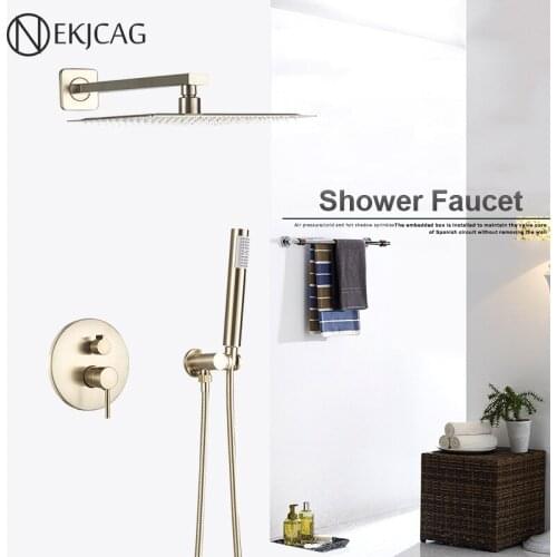 New Brushed Gold Shower Faucet Brass 2 Function Cold and Hot Shower Set Wall Mounted Bathroom Faucet