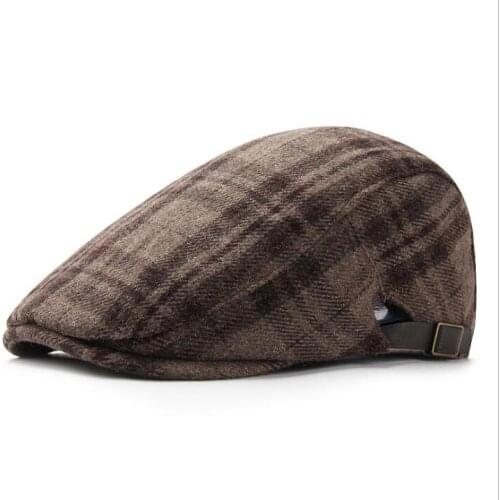 Autumn and winter woolen beret men and women British retro checkered peaked cap fashion painter hat casual warm forward hat