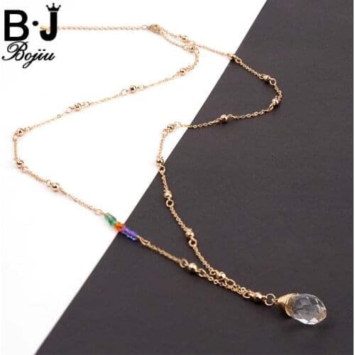 Bojiu Necklace For Women Crystal Copper Beads Gold-color Clear Pendant Cable Chain Necklaces Exquisite Festival Gifts NKS123