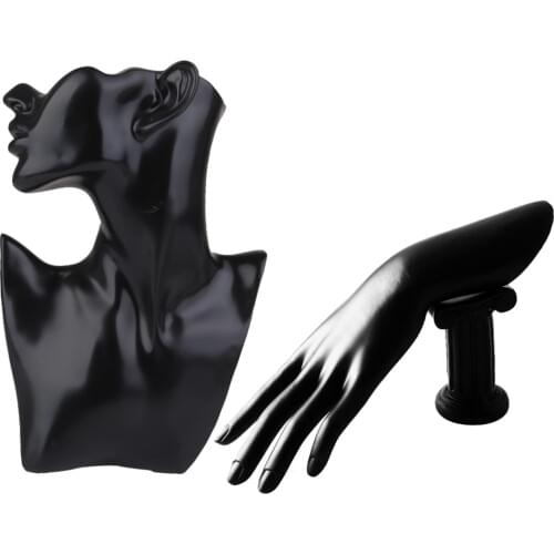 2 Pcs Resin Mannequin Hand Bust Ring Bracelet Necklace Earring Display Stand Rack Shop Retailer Counter Jewelry Organizer Black