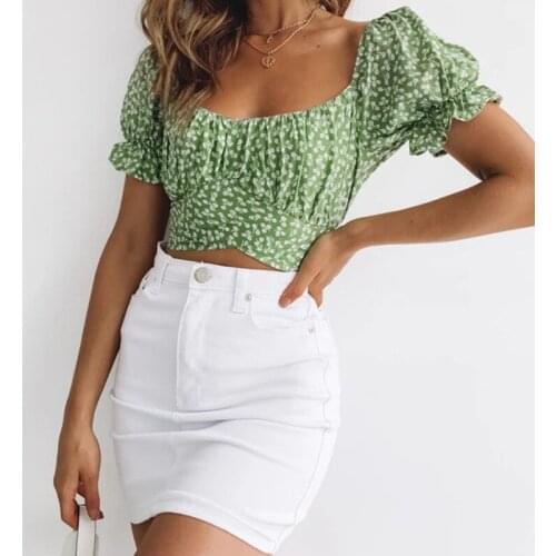 Musuos Sexy Women Off Shoulder Boho Shirt Tops Slash Neck Floral Print Bandage Backless Cropped Pullover Summer Sexy Blouse 2021