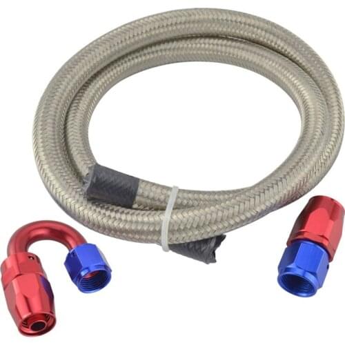 AN 4 4-AN HQ Stainless Steel Braided Oil/Fuel Line Hose 1 Meter Pipe+Straight+180 Degree Swivel Fitting Oil Hose End Adaptor Kit