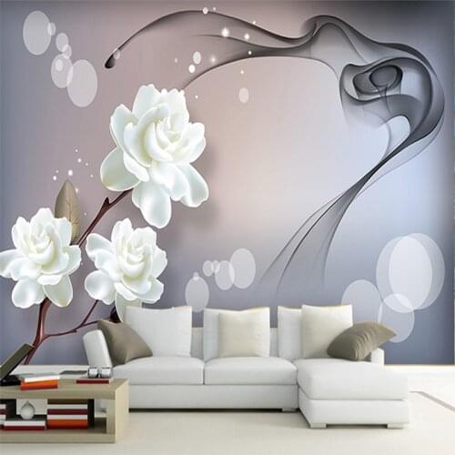 Modern Abstract Art 3D Wallpaper White Flowers Smoke Fantasy 3D Wall Mural Living Room Sofa Backdrop Wall Simple Papel De Parede