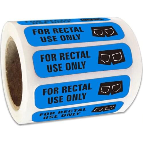 For Rectal Use Only Stickers 1.5" x 3/8" Fluorescent Blue Stickers with Permanent Adhesive 500 Labels Per Roll