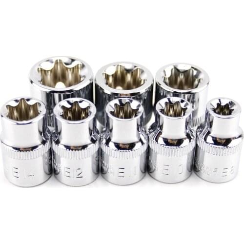 8 Pcs/set 3/8" 10mm E8-E20 Torx Socket Wrench Head CR-V E-type Hexagonal Spanner Allen Head Auto Repair Tools