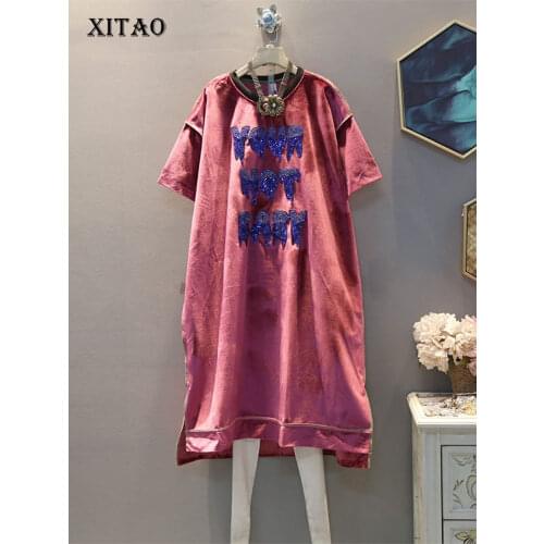 XITAO Sequin Letter Fashion New Dress Fashion New 2020 Spring Patchwork Goddess Fan Casual Loose Hem Split Dress GCC3366