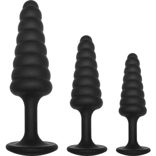 Factory Price New Long Spiral Shape Exciting Anal Plug Full safety Silicone Material sex toy for man and woman 3 size one set