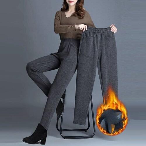 Women 2021 Autumn Winter New Plus Velvet Sports Pants Female Casual High Waist Warm Trousers Ladies Solid Harem Pants M759