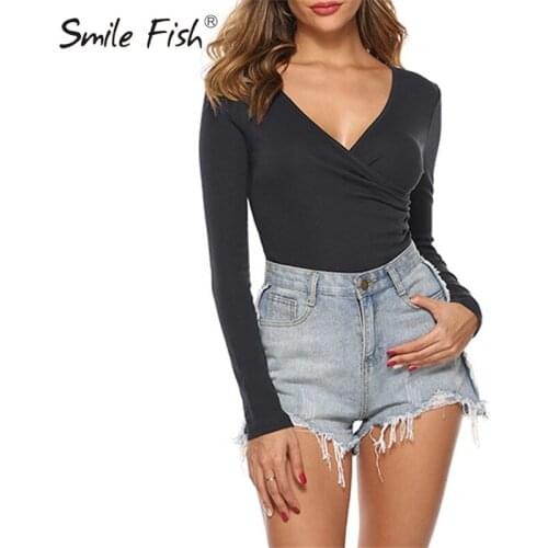 Female V-Neck Sexy Body Suits Cotton Bodysuit Casual Basic 2019 Autumn Women New Party Fitness Jumpsuit Bodycon Rompers M0263