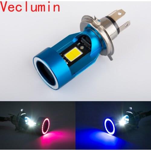 1pc H4 H6 ba20d HS1 Led Motorcycle Headlight Bulbs LED Motorbike Head Lamp Scooter Accessories with Angel eyes
