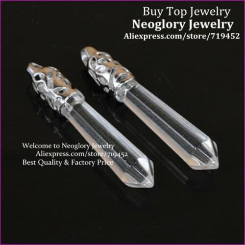 10PCS Natural Clear Crystal Quartz Long Wand Pendulum Pendant Powerful Healing Point Chakra Reiki Pendant Pendulum 60mmX10mm