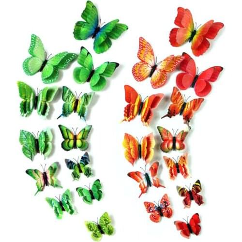 12 PCS/SET Double-layer stereo simulation butterfly set 3D stereo butterfly wall stickers refrigerator stickers home decoration
