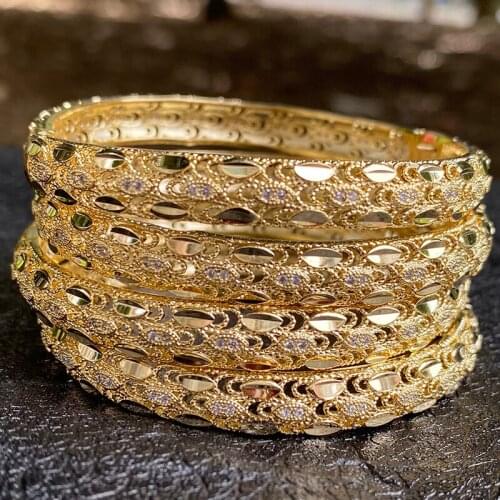 14k Gold Plated Saudi Arabia Bracelets Africa Trendy Dubai Bangles For Women Girl lrhinestones Indian Jewelry Habesha Bride Gift