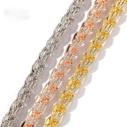 2021 New Hip Hop Alloy Diamond 9mm Necklace Gold Twist Necklace Exaggerated Men Necklace Gift