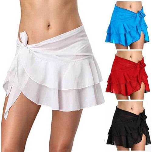 2021 hot sale sexy Bikini Cover Up solid See Through Short Beach Dress Swimwear Pareo Wrap Sarong Skirt Swimsuit Women Beachwear