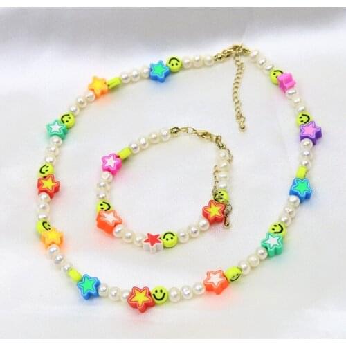 3 Set Jewelry Beaded chain Pearls chain neclace and bracelets for women MIx color jewelry Set 9945