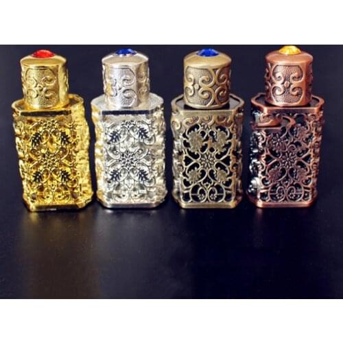 3ML Retro Metal Perfume Bottle Arabian Style Essential Oil Bottle Container Royal Glass Bottle Wedding Party Decoration Gift