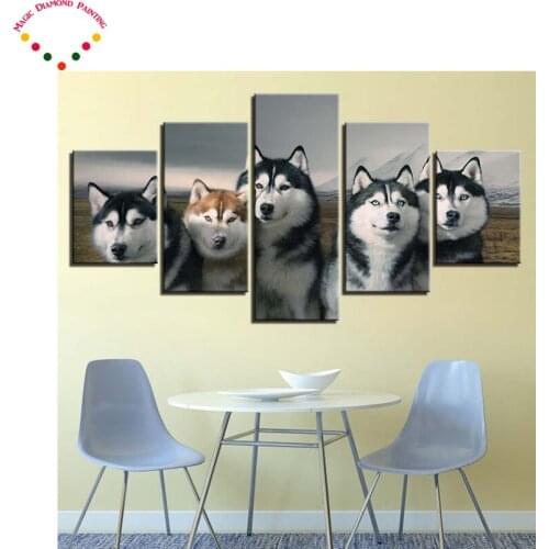 5pcs/set full diamond embroidery Husky 5d dog Diamond mosaic 5d Wolf diamond painting cross stitch diamond sets home decorative