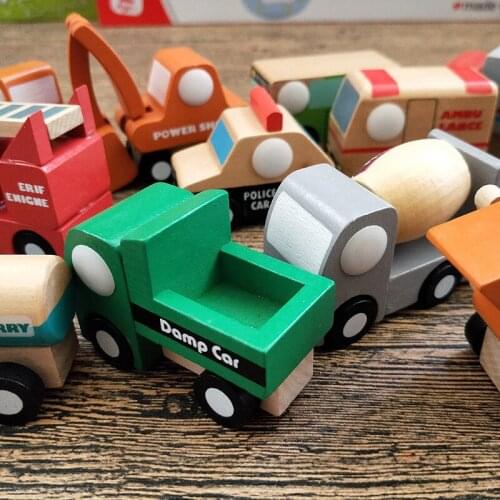 6pcs Set Kids Wooden Mini Cars Toy Cartoon Simulation Transportation Airplane Truck Model Montessori Education Toy Gift For Baby