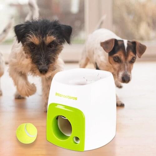 Automatic Pet Feeder Interactive Fetch Tennis Ball Launcher Dog Training Toys Throwing Ball Machine Pet Food Emission Device