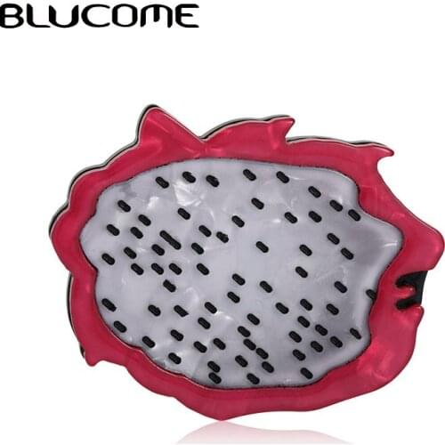 Blucome Vivid Pitaya Dragon Fruit Shape Brooches Pin Women Kid Clothes Accessories Harajuku Handmade Plant Brooch Christmas Gift