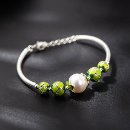 Starfield 925 Silver Bracelet Cloisonne Blue Craft Jewelry Small Beads Inlaid Natural Freshwater Pearl Bracelet