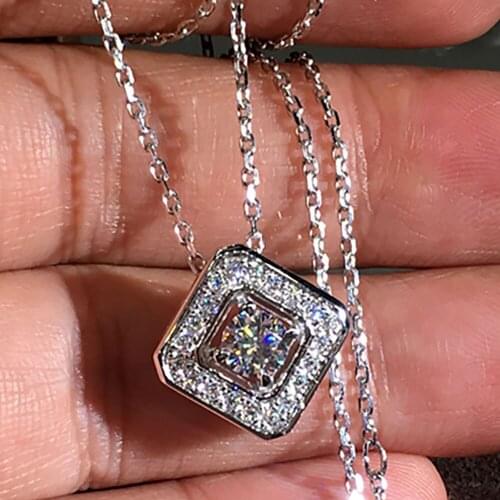 14K White Gold Women Pendants Necklaces Moissanite Diamond 0.5 1 2 3 4 5 Carat Round Square Rhombus Wedding Engagement Party