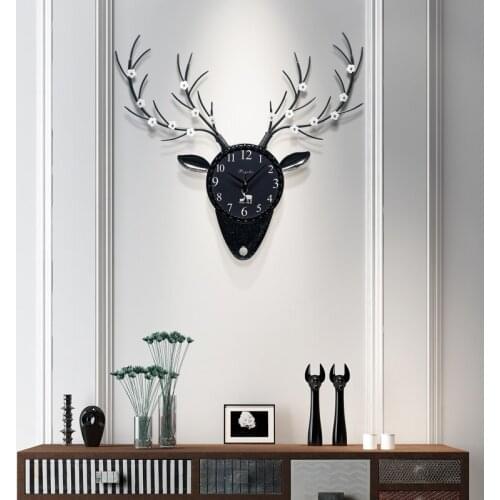 GY Deer Head Clock Wall Clock Living Room Creative Fashion Pocket Watch Nordic Temperament Decoration Noiseless Clock