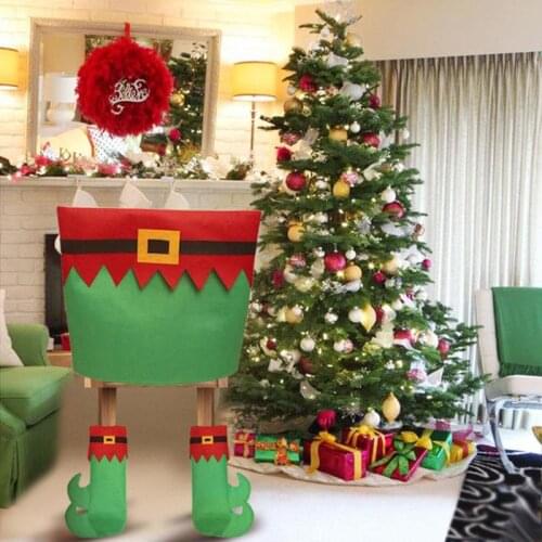 Christmas Elf Chair Back Cover Dinner Table Chairs Foot Covers Velvet Cloth Xmas Home Restaurant Hotel Decor Layout